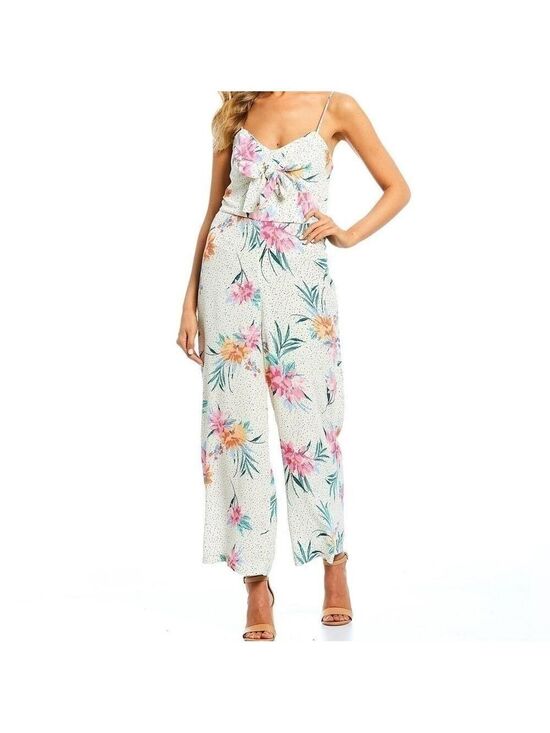 Gianni Bini Pants - GIANNI BINI NWT Cropped Wide Leg Tropical Flowers And Polka Dot Jumpsuit Large